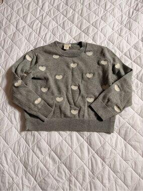 Crewcuts Gray Crewneck Sweater with Ivory Heart Motif